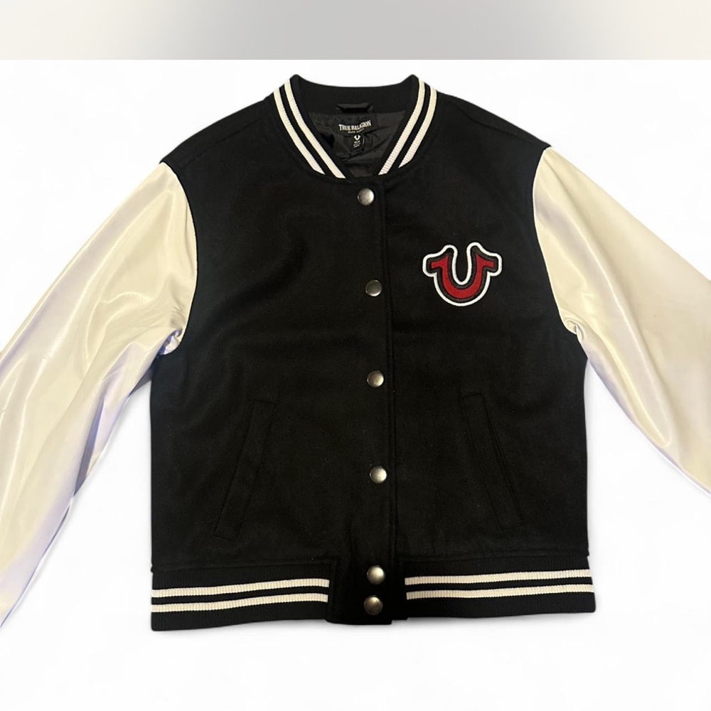True Religion Black and White Varsity Jacket